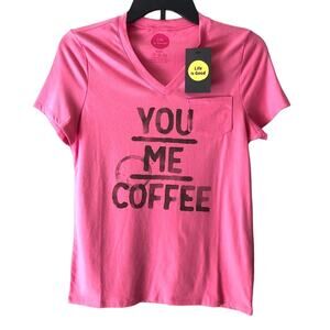 Life Is Good Pink You Me Coffee Graphic V-Neck Fitted Lightweight Sleep T Shirt
